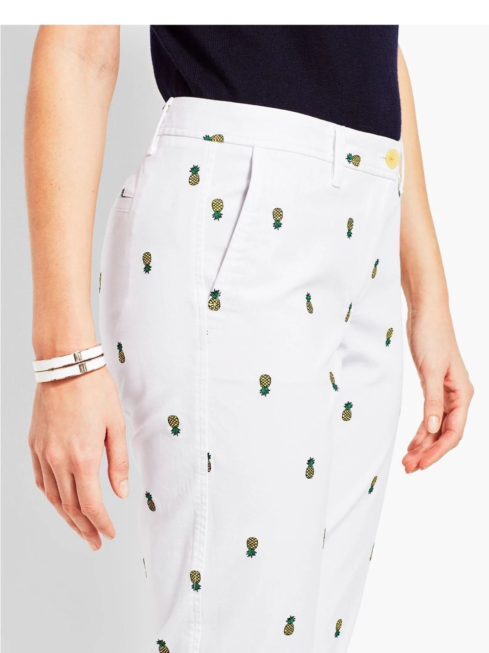 Talbots Girlfriend Chino White Pineapple-Embroidered Pants Size 18W